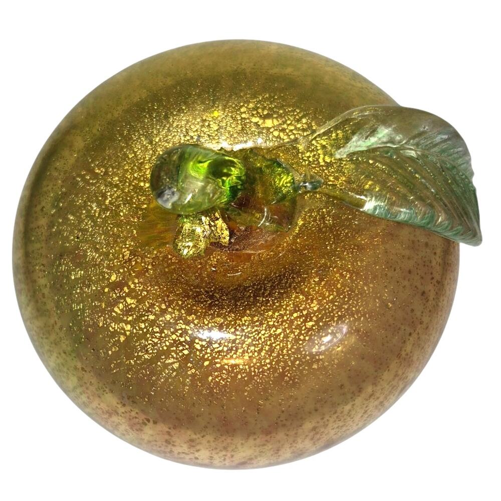 Vintage Morano Art Glass Hand Blown Apple Infused Gold Flecks Tabletop Decor - Picture 8 of 10